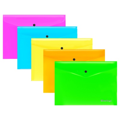 Папка - конверт на кнопке, В5, пластик, непрозрачная, 200мкм, Berlingo "Neon", Китай