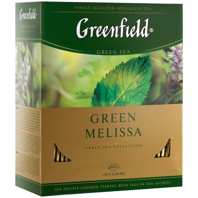 Чай зеленый Green Melissa 100пак, с ярлыком, Greenfield, Россия