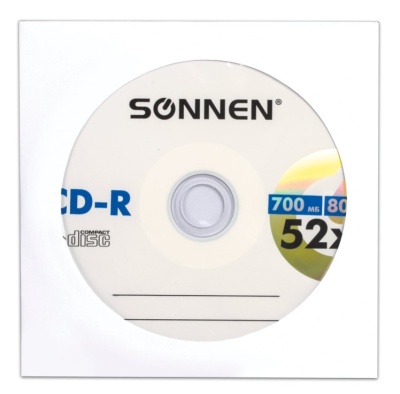 Диск CD-R 700MB/80min, 52x (1шт) , бумажный конверт, SONNEN, Китай