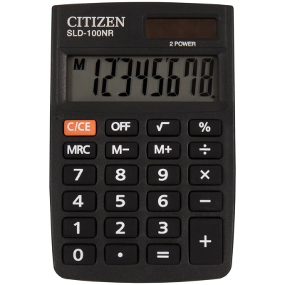 Калькулятор карманный CITIZEN SLD-100NR, 8 разряд, 2 питание, пластик, черный, 58 х 88 х 10мм, Китай